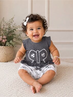 Mayoral Girls Butterfly Matching Set - Dark Gray & White